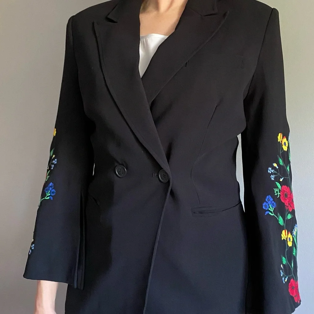 SOLD Juicy Couture Black Label embroidered blazer jacket floral elegant size S - Picture 6 of 11